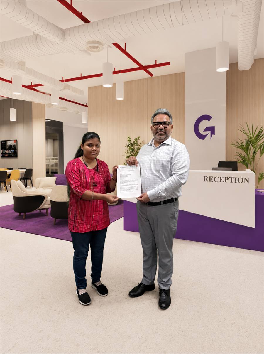 Honey Goswami receiving her offer 